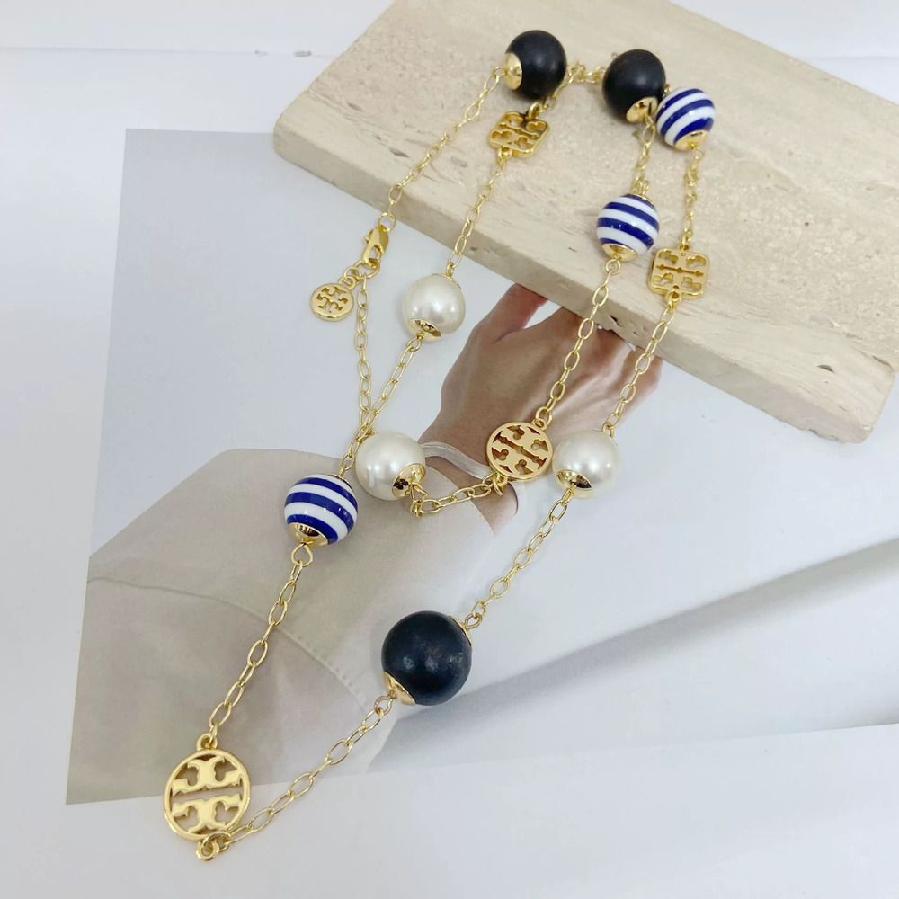 Tory Burch Alphabet Inlaid Pearl Necklace